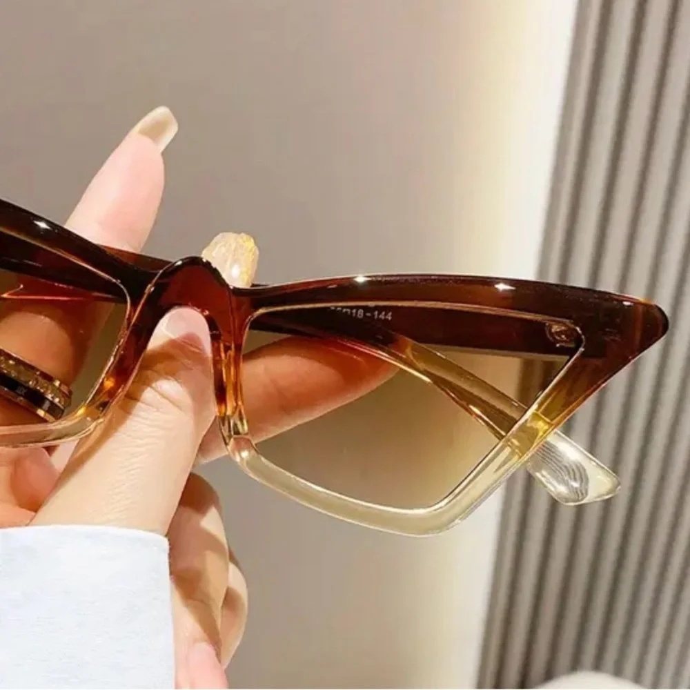 Brown Trendy  Y2K Cat Eye Fashion Glasses, Hiphop Jelly Color